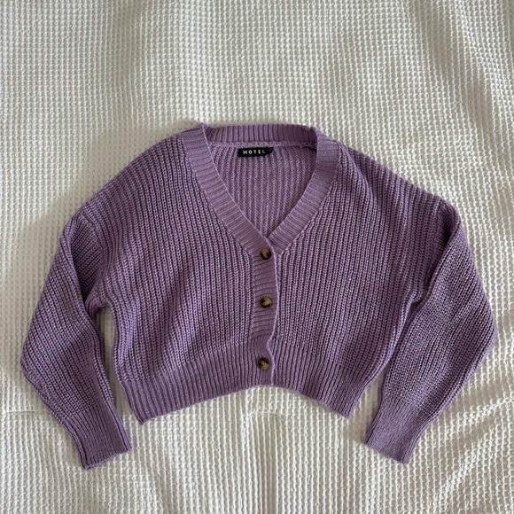 Motel Rocks Sweaters - Motel Rocks Lavender V-Neck Button Cardigan
